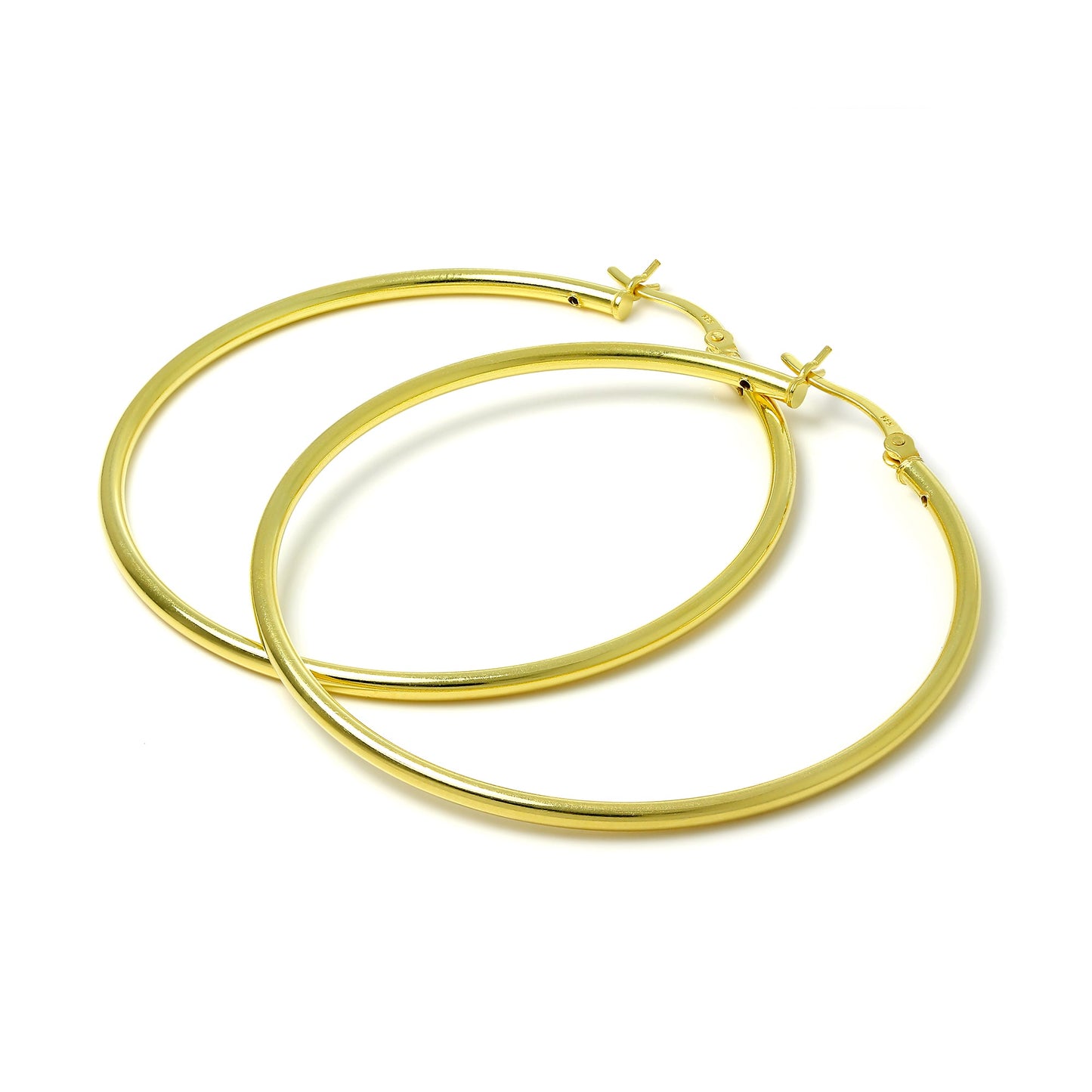 Gold Plated Sterling Silver 2mm Tube Sleeper Hoop Earrings 12mm - 80mm