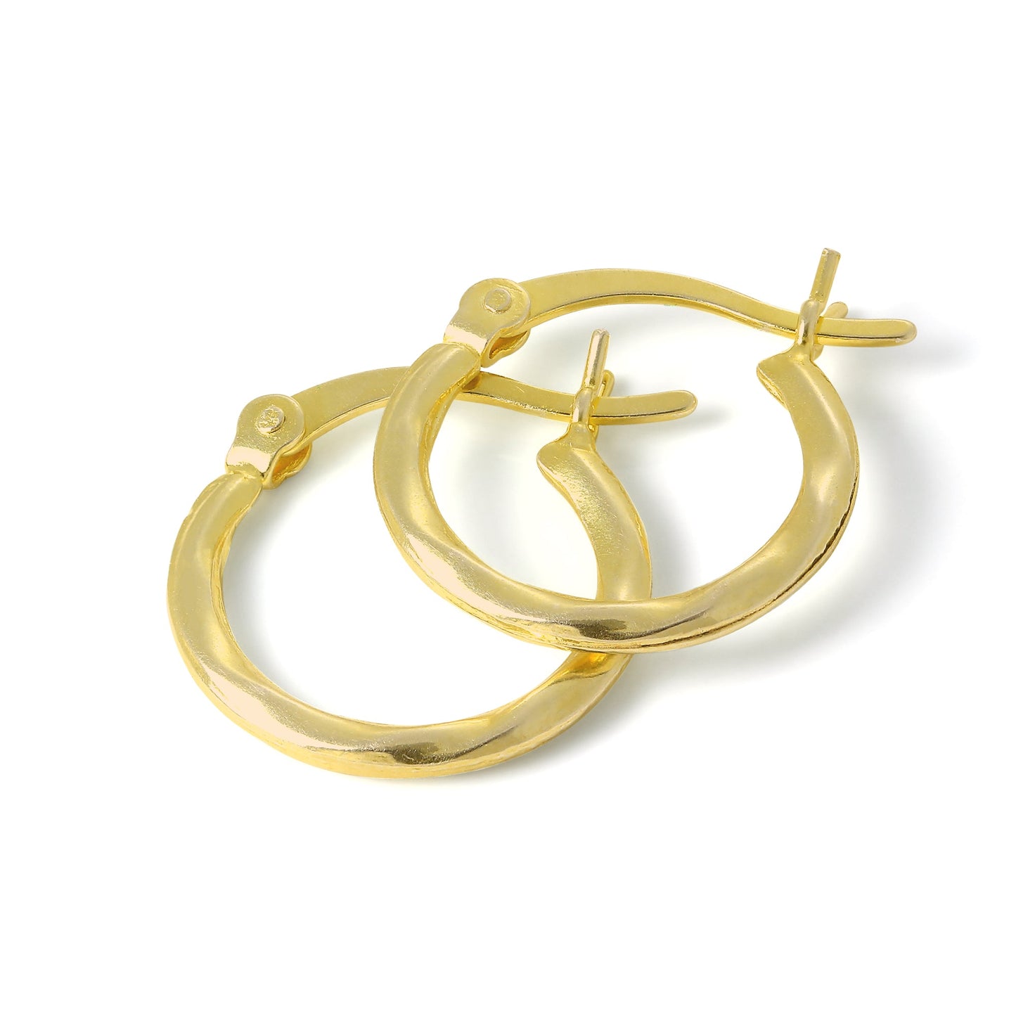 Gold Plated Sterling Silver 15mm Warped Tube Sleeper Hoop Earrings