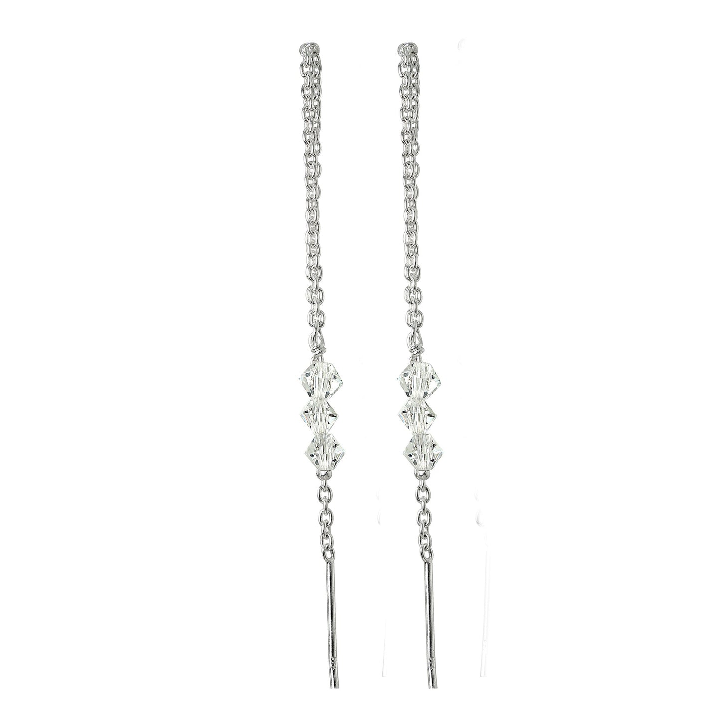 Sterling Silver Triple CZ Crystal Pull Through Earrings