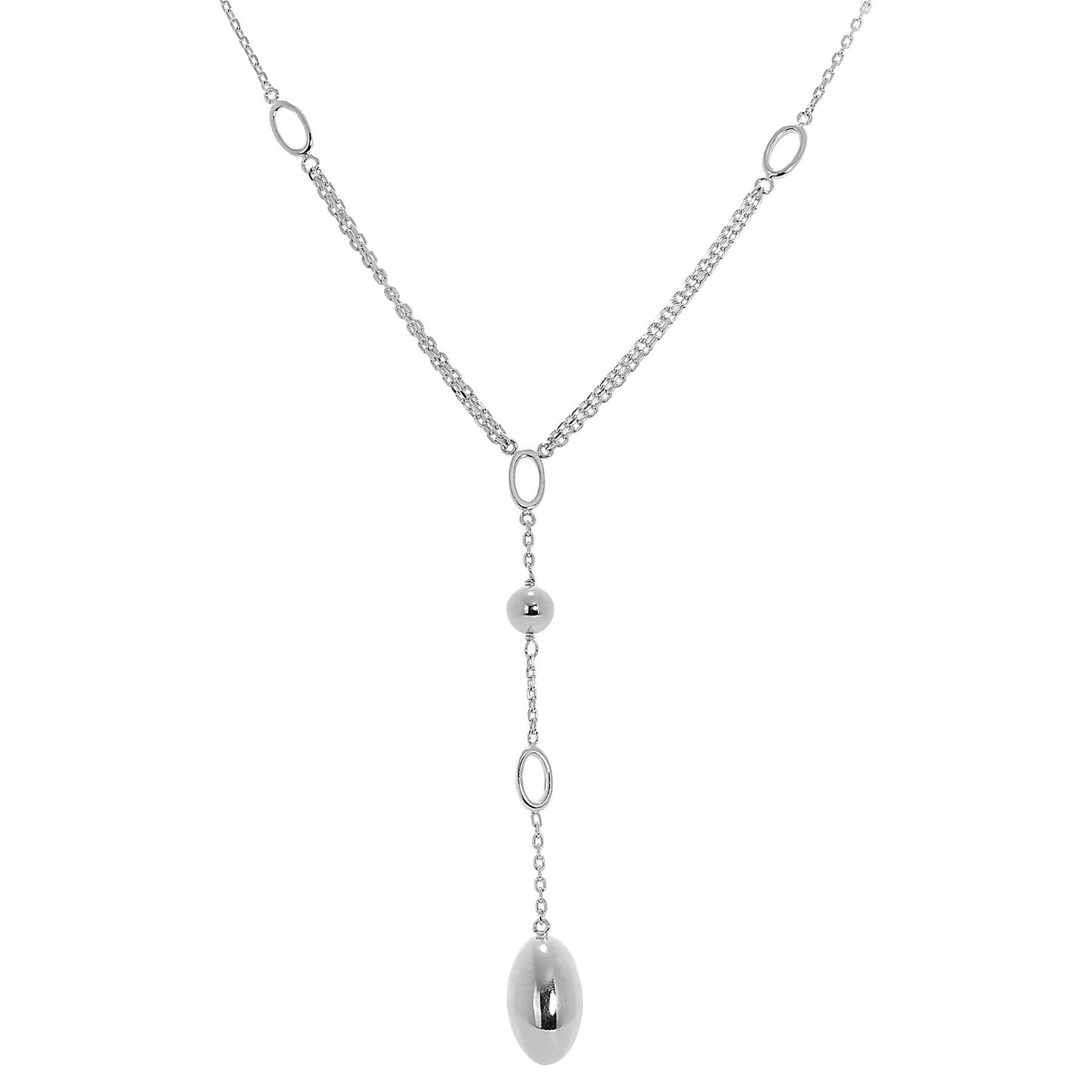 Sterling Silver 18 Inch Trace Chain Necklace with Oval Beads