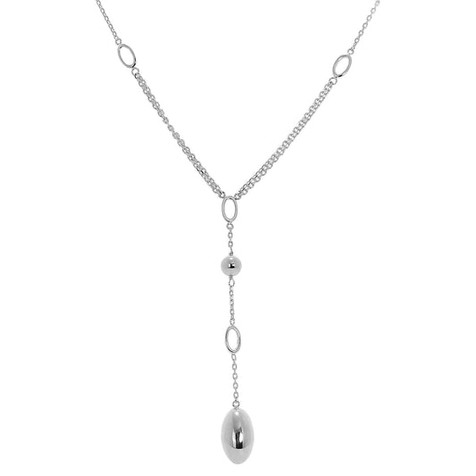 Sterling Silver 18 Inch Trace Chain Necklace with Oval Beads