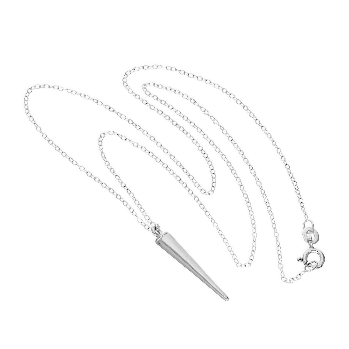 Fine Lightweight Sterling Silver Trace Chain with Cone Pendant Necklace