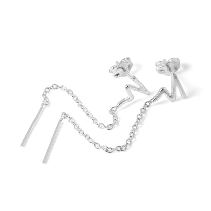 Sterling Silver Zig Zag Chain & Bar Drop Stud Earrings