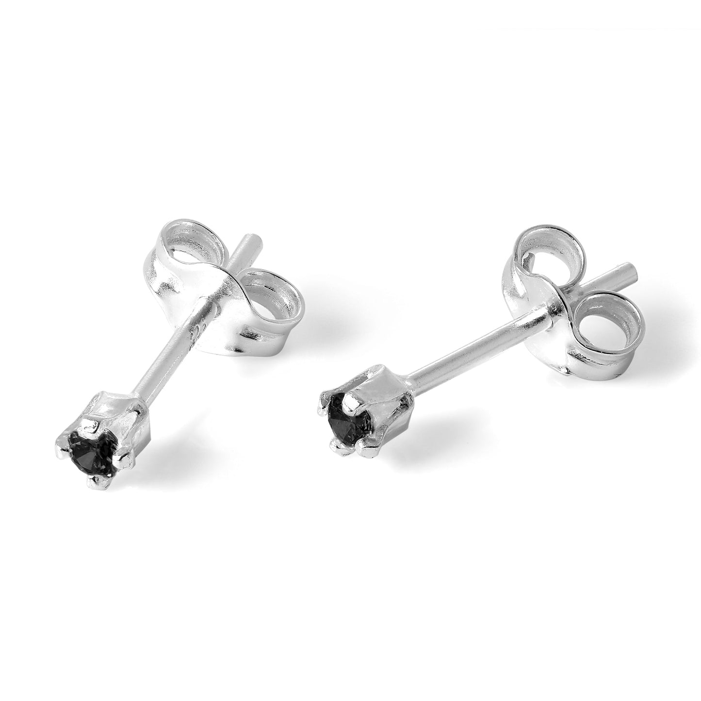 Sterling Silver & 2mm Round CZ Crystal Stud Earrings