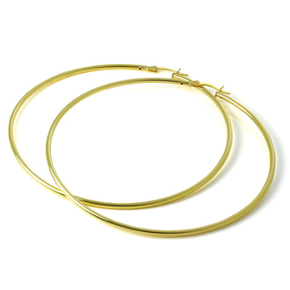 Gold Plated Sterling Silver 2mm Tube Sleeper Hoop Earrings 12mm - 80mm