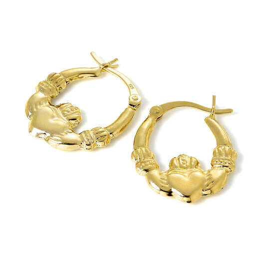 Gold Plated Sterling Silver Claddagh Creole Hoop Earrings