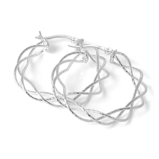 Sterling Silver Woven 30mm Hoop Earrings