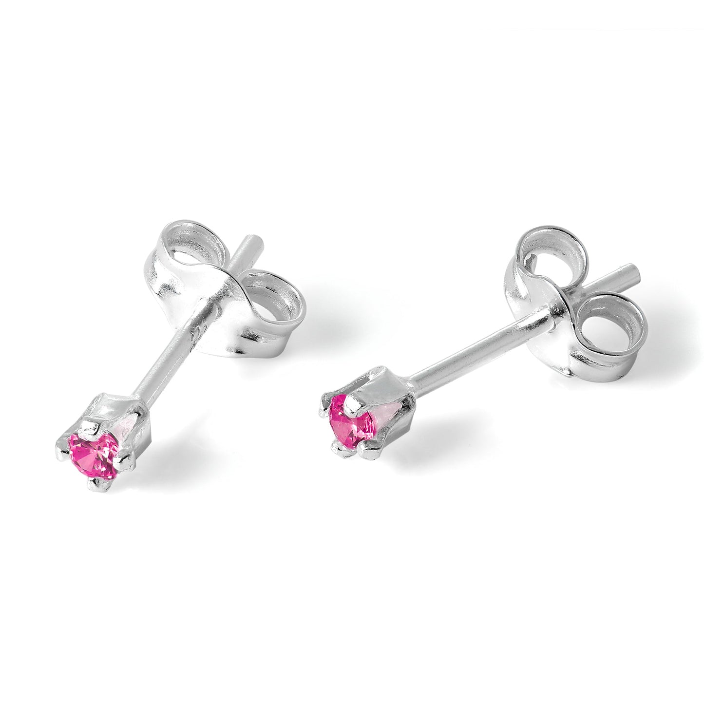 Sterling Silver & 2mm Round CZ Crystal Stud Earrings