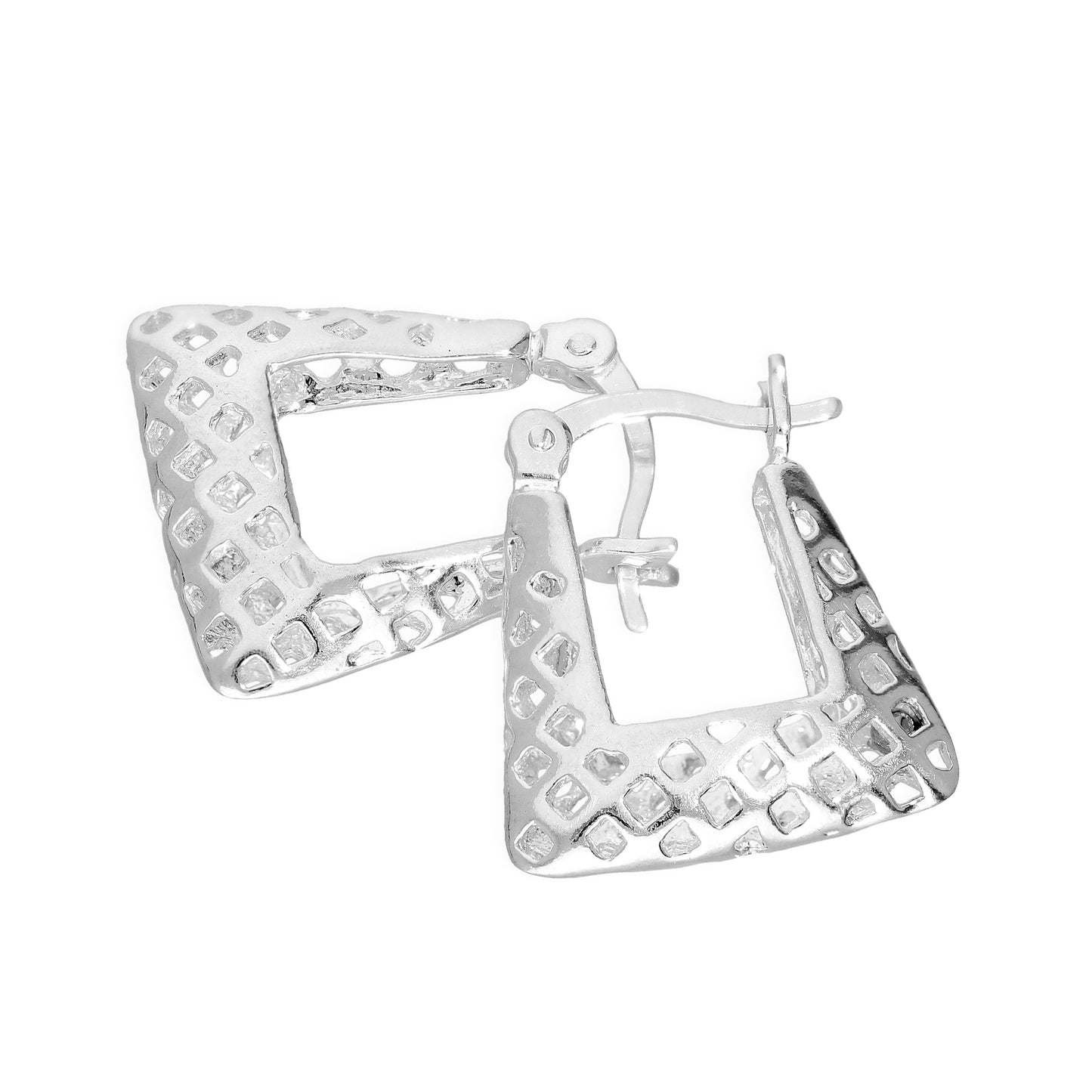 Sterling Silver Patterned Square Hoop Earrings