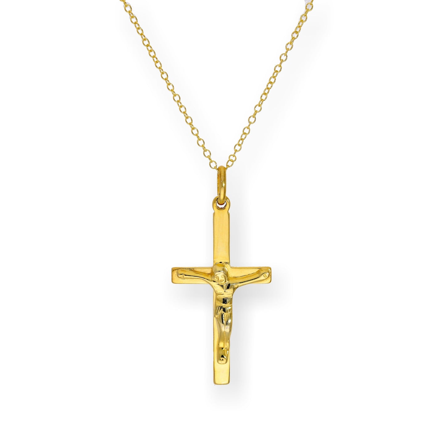 Gold Plated Sterling Silver 18 Inch Crucifix Necklace