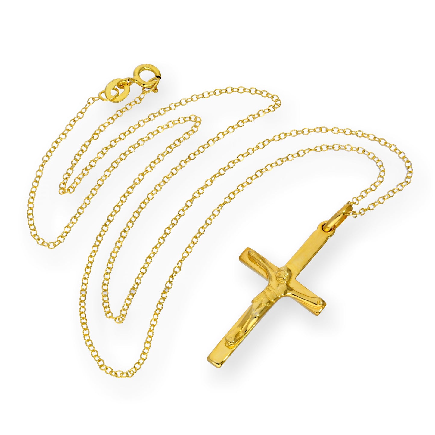 Gold Plated Sterling Silver 18 Inch Crucifix Necklace