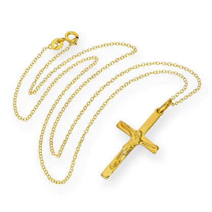 Gold Plated Sterling Silver 18 Inch Crucifix Necklace