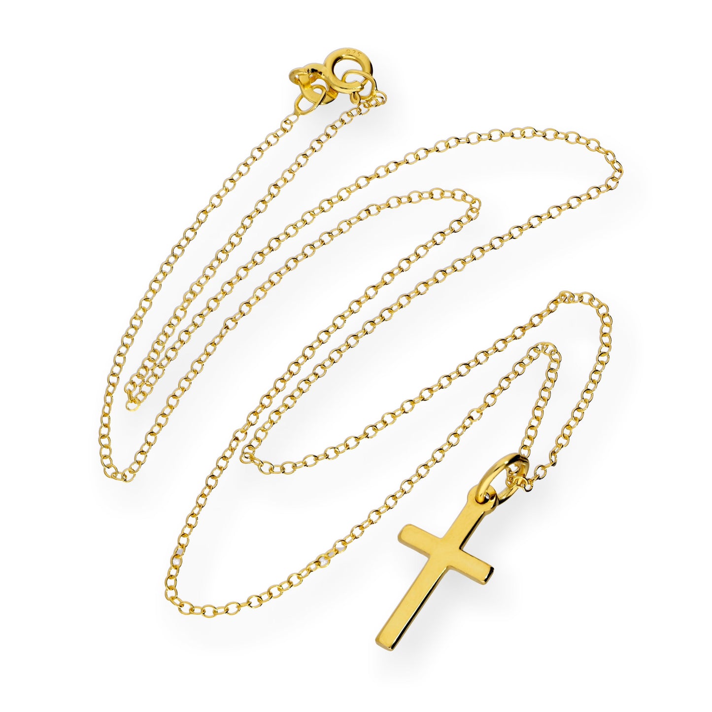 Gold Plated Sterling Silver 18 Inch Cross Necklace