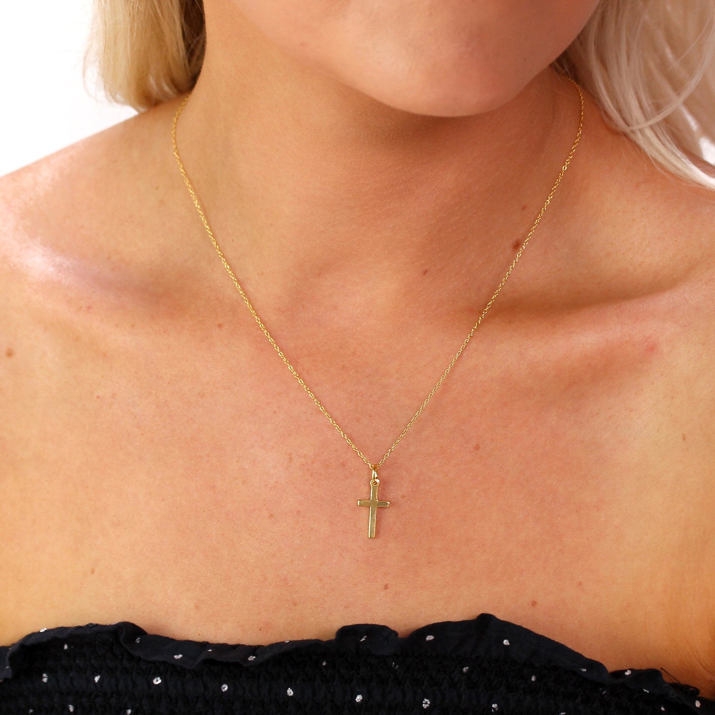 Gold Plated Sterling Silver 18 Inch Cross Necklace