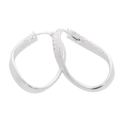 Large Sterling Silver Diamond Cut Kiss Oval Twist Hoop Earrings