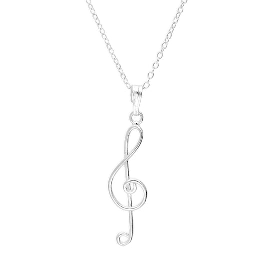 Sterling Silver Treble Clef Pendant on 18 Inch Chain