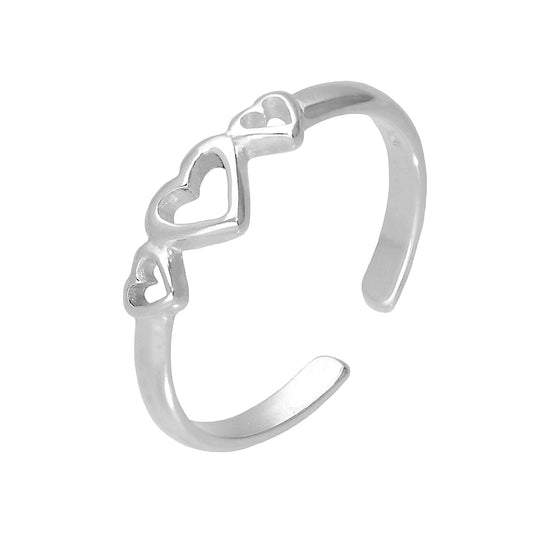 Sterling Silver Triple Hearts Adjustable Toe Ring