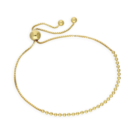 Gold Plated Sterling Silver Adjustable Thin Bead Bracelet