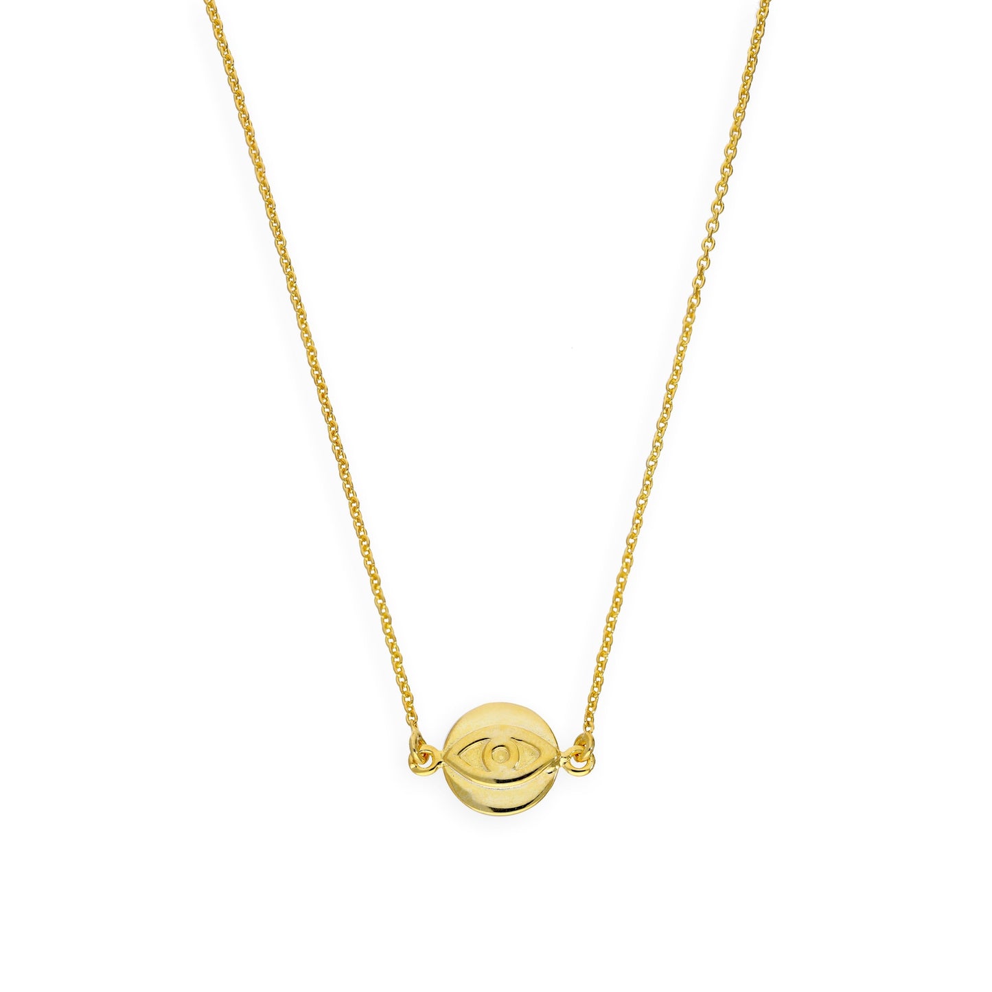 Gold Plated Sterling Silver Evil Eye Pendant on 18 Inch Chain