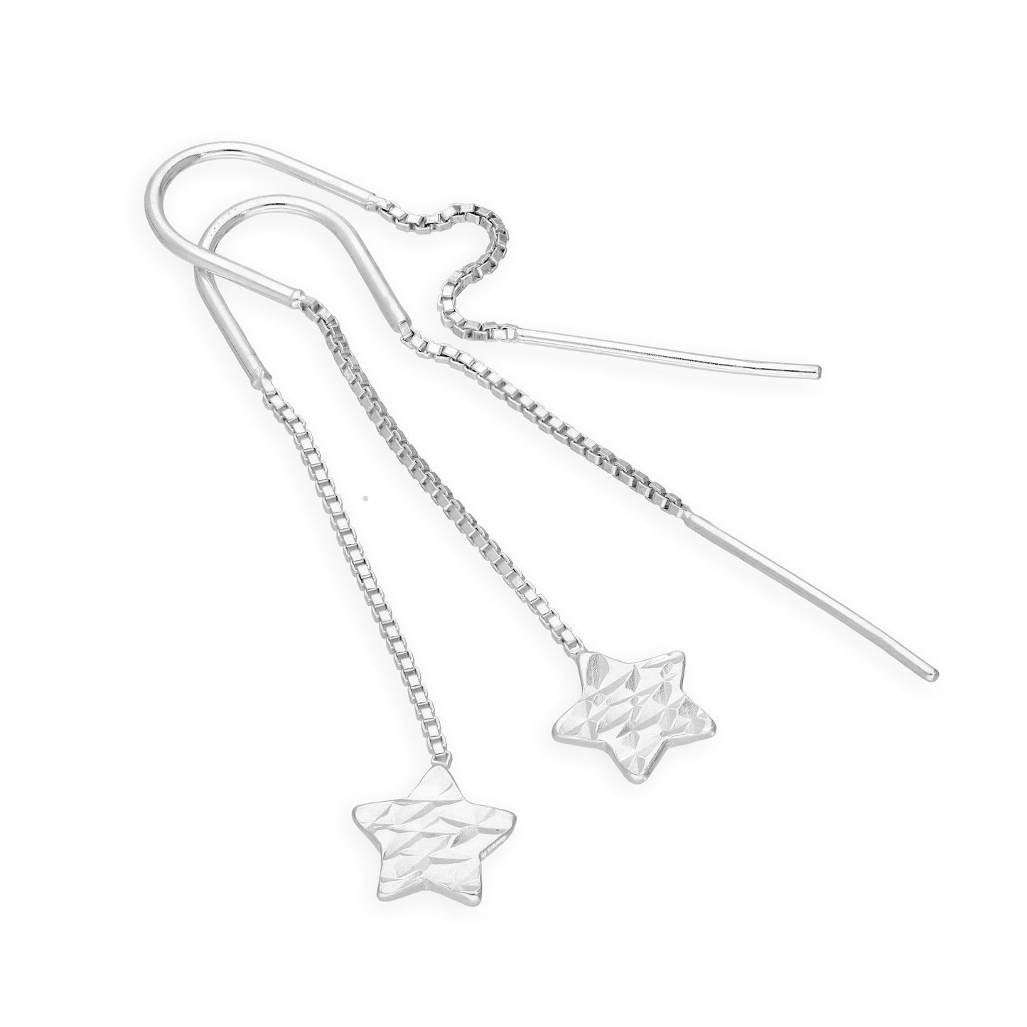 Sterling Silver Diamond Cut Star Pull Through Earrings