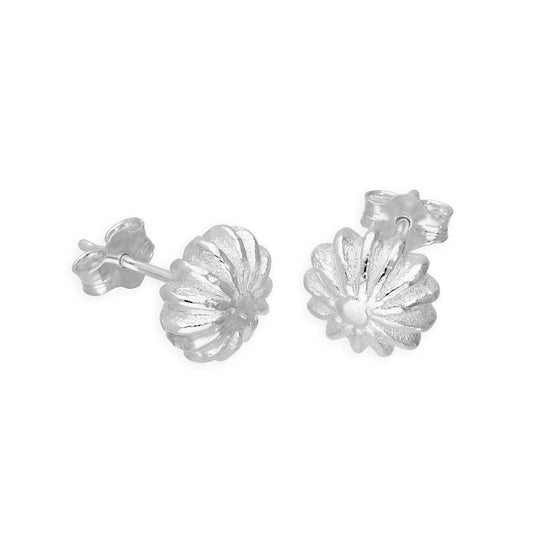 Sterling Silver Puffed Flower Stud Earrings