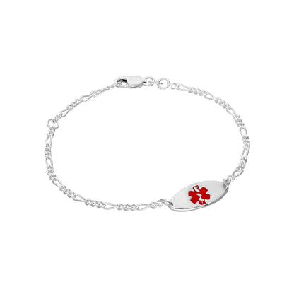 Sterling Silver Womens 7 Inch Medical Alert ID Bracelet with Oval Engravable Plate