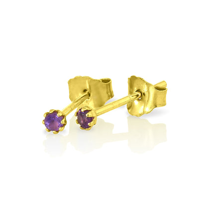 9ct Gold & Gemstone 2mm Round Stud Earrings