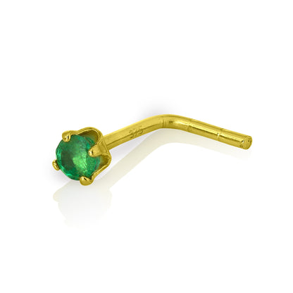 9ct Gold & 2mm Round Gemstone L-Shaped Nose Pin