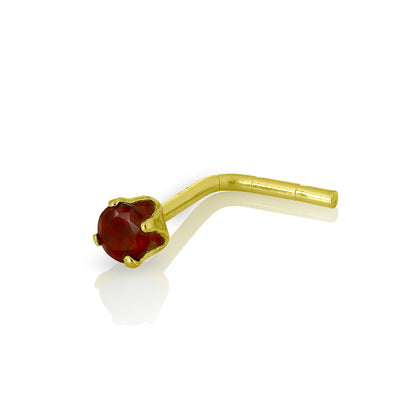 9ct Gold & 2mm Round Gemstone L-Shaped Nose Pin