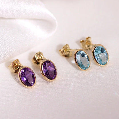 9ct Gold & 6mm Oval Gemstone Stud Earrings