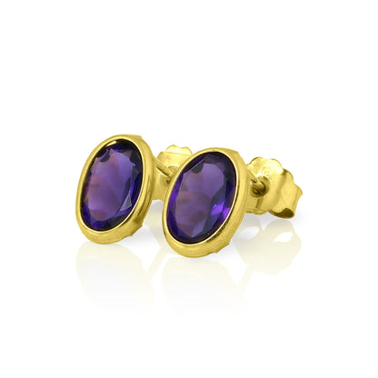 9ct Gold & 6mm Oval Gemstone Stud Earrings