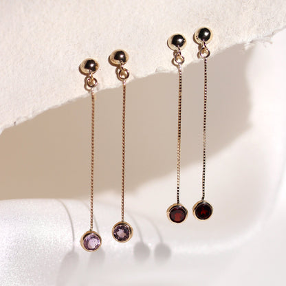 9ct Gold & 4mm Round Gemstone Drop Stud Earrings