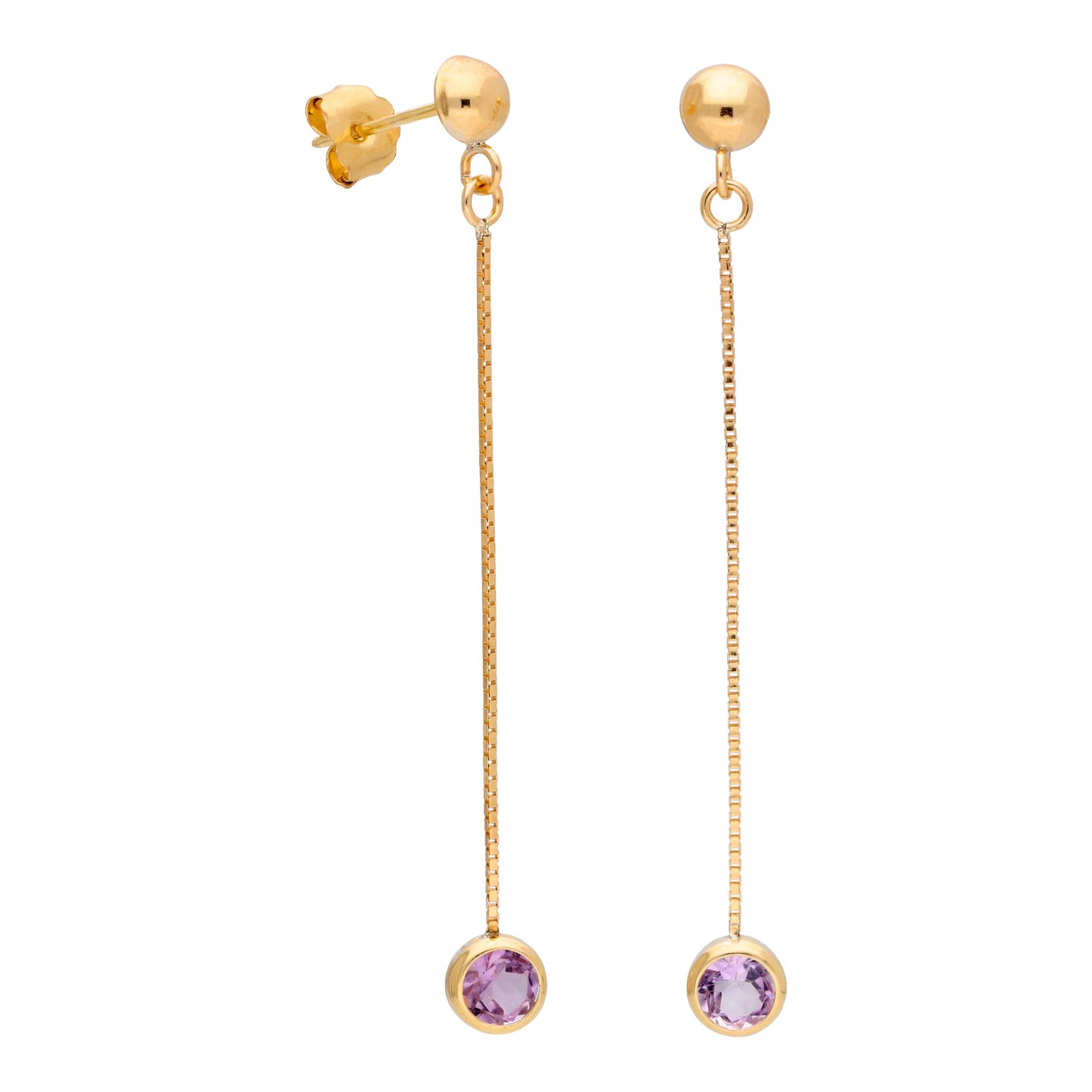 9ct Gold & 4mm Round Gemstone Drop Stud Earrings