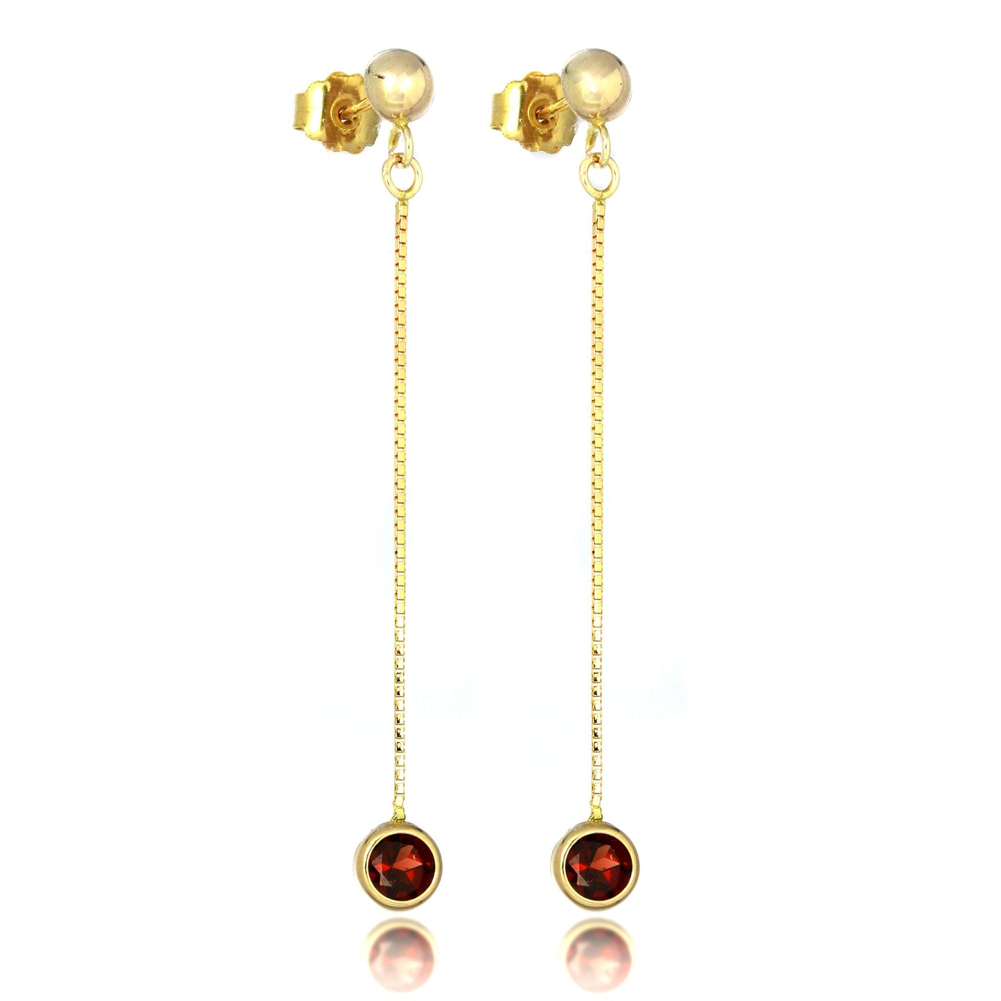 9ct Gold & 4mm Round Gemstone Drop Stud Earrings