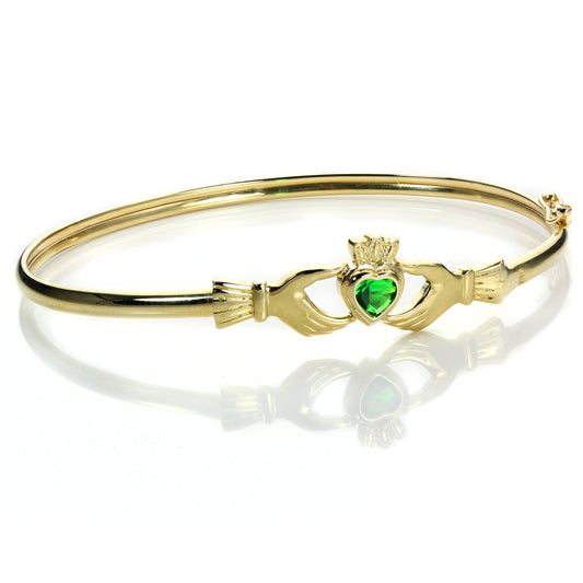 9ct Yellow Gold Emerald Crystal Claddagh Bangle