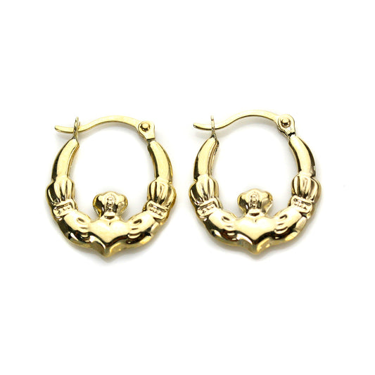 9ct Yellow Gold Claddagh Creole Earrings