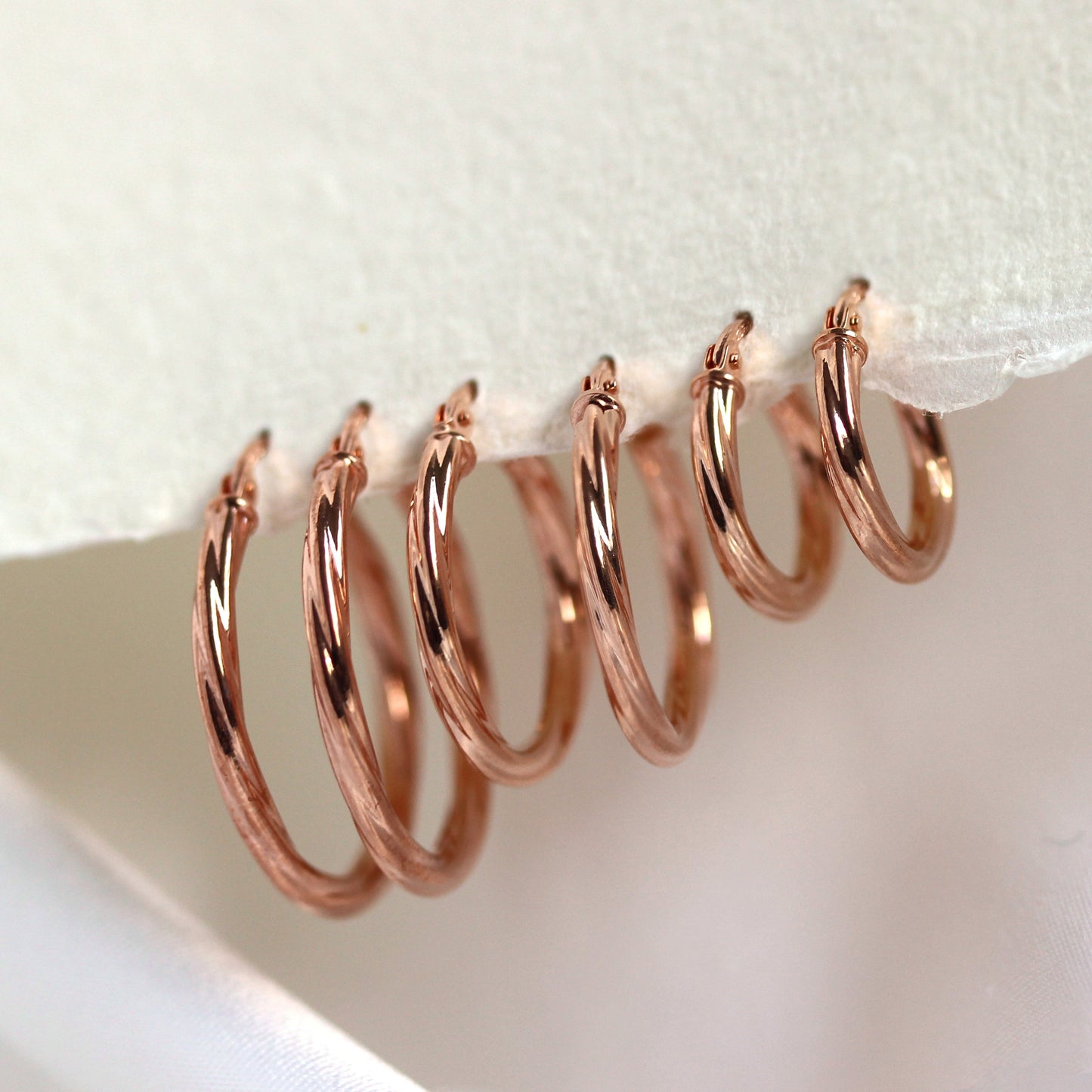 9ct Rose Gold Twisted Sleeper Hoop Earrings - 10mm 15mm 20mm