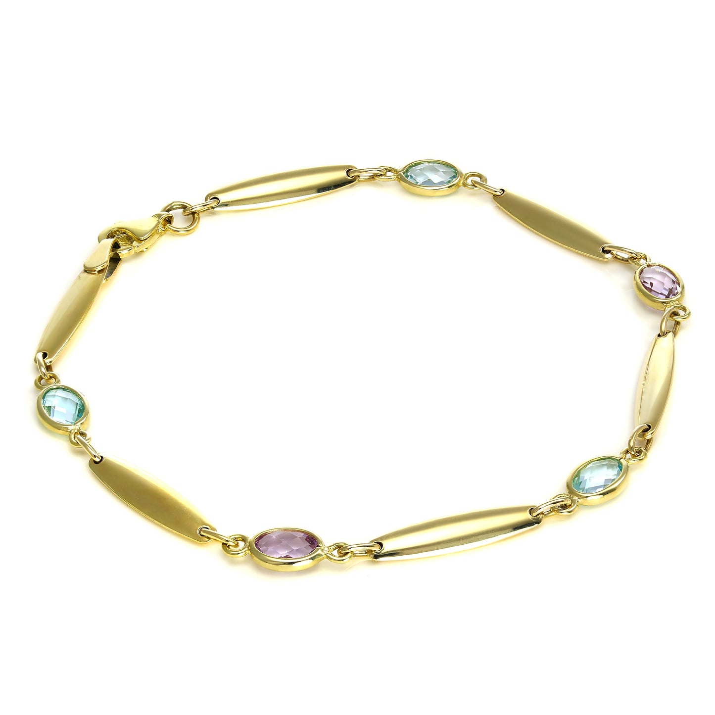 9ct Gold Bar & Oval CZ Crystal Bracelet