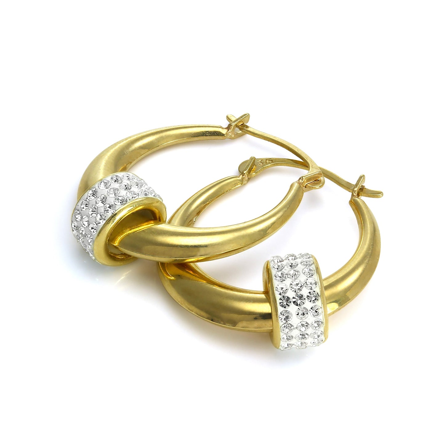 9ct Yellow Gold Creole Earrings with CZ Crystal Bead