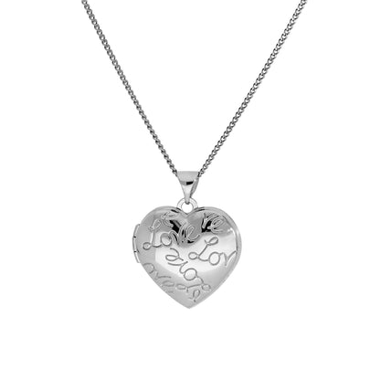 9ct White Gold Heart Love Locket on Chain 16 - 18 Inches