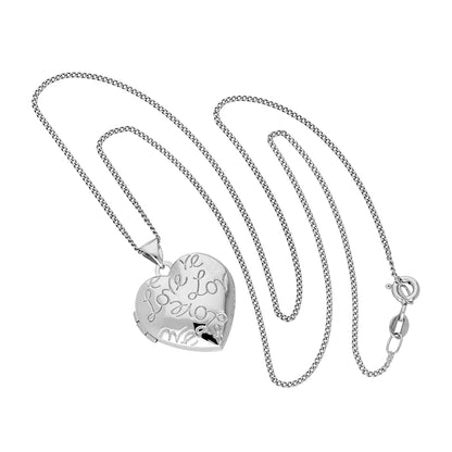 9ct White Gold Heart Love Locket on Chain 16 - 18 Inches