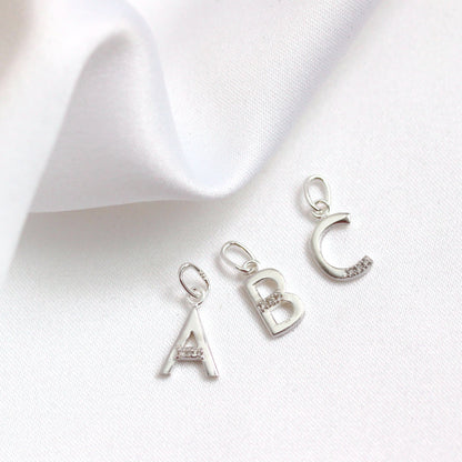 Sterling Silver Triple Diamond Initial Necklace