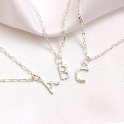 Sterling Silver Triple Diamond Initial Necklace