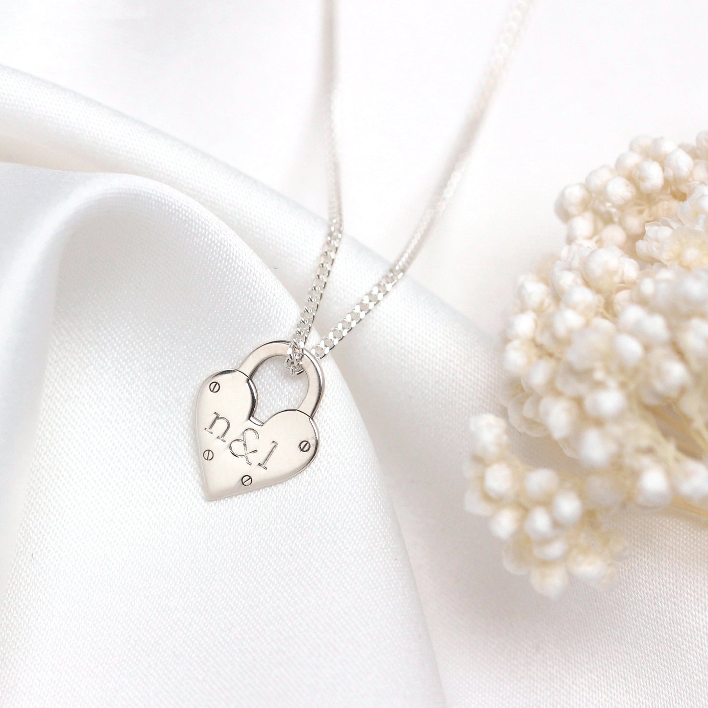 Personalised Sterling Silver Initials Heart Padlock Necklace