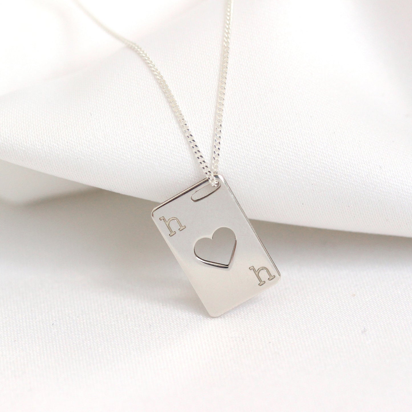 Personalised Sterling Silver Initials Playing Card Necklace