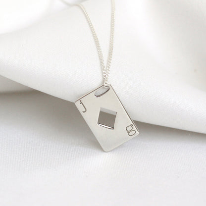 Personalised Sterling Silver Initials Playing Card Necklace
