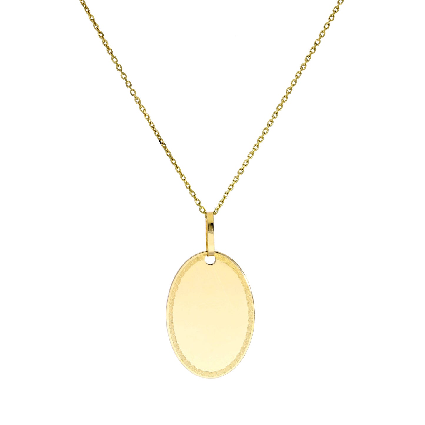 9ct Gold Oval Engravable Edged Tag Pendant Necklace 16 - 20 Inches