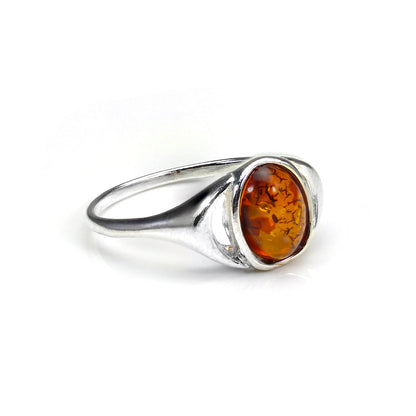 Small Sterling Silver & Baltic Amber Oval Ring