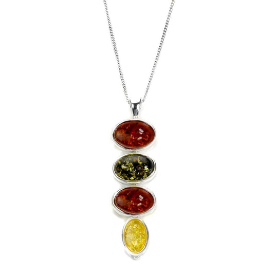 Sterling sølv og flerfarget Baltic Amber Drop Pendant - 16 - 22 tommer