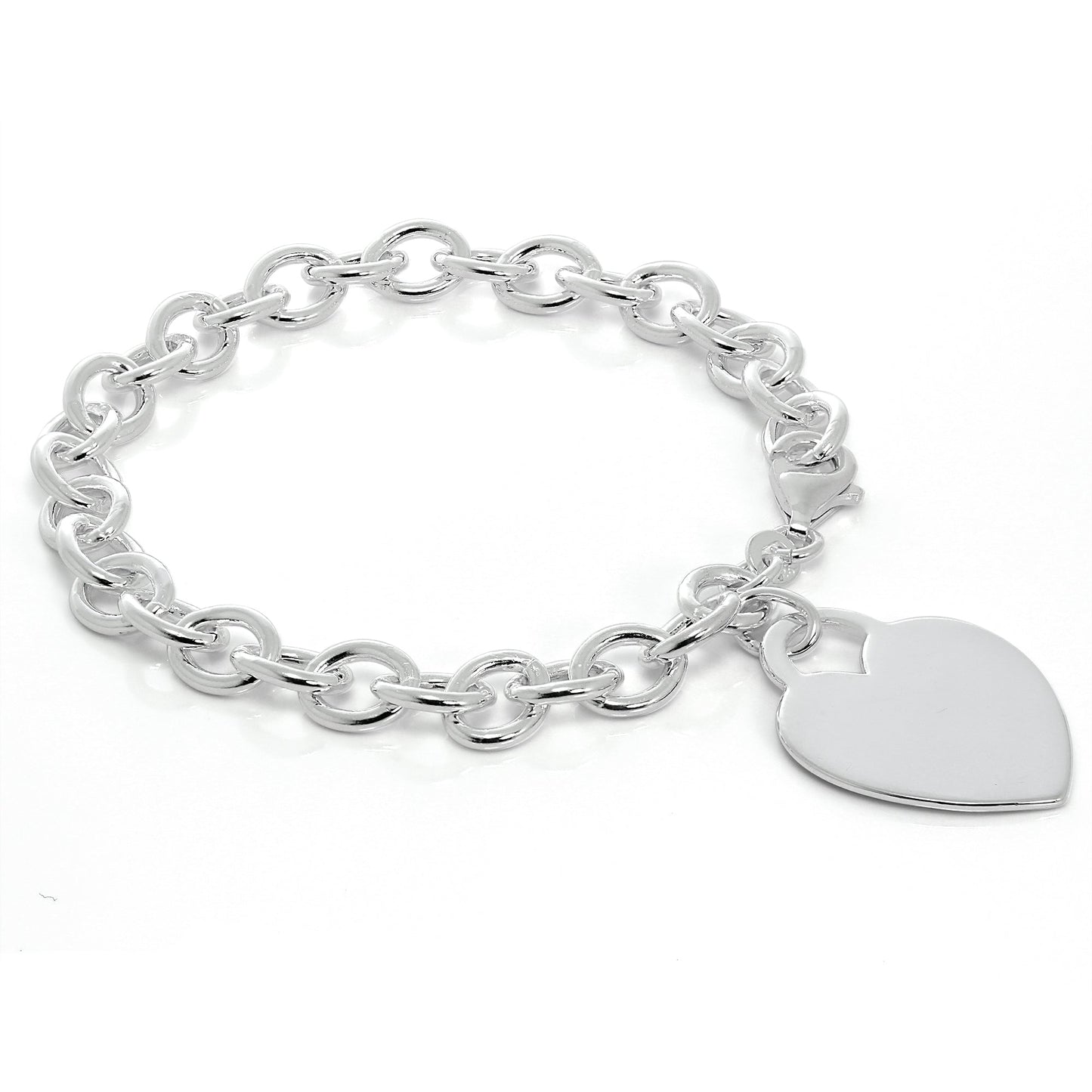 Sterling Silver 7 Inch Charm Bracelet with Large Engravable Heart Tag